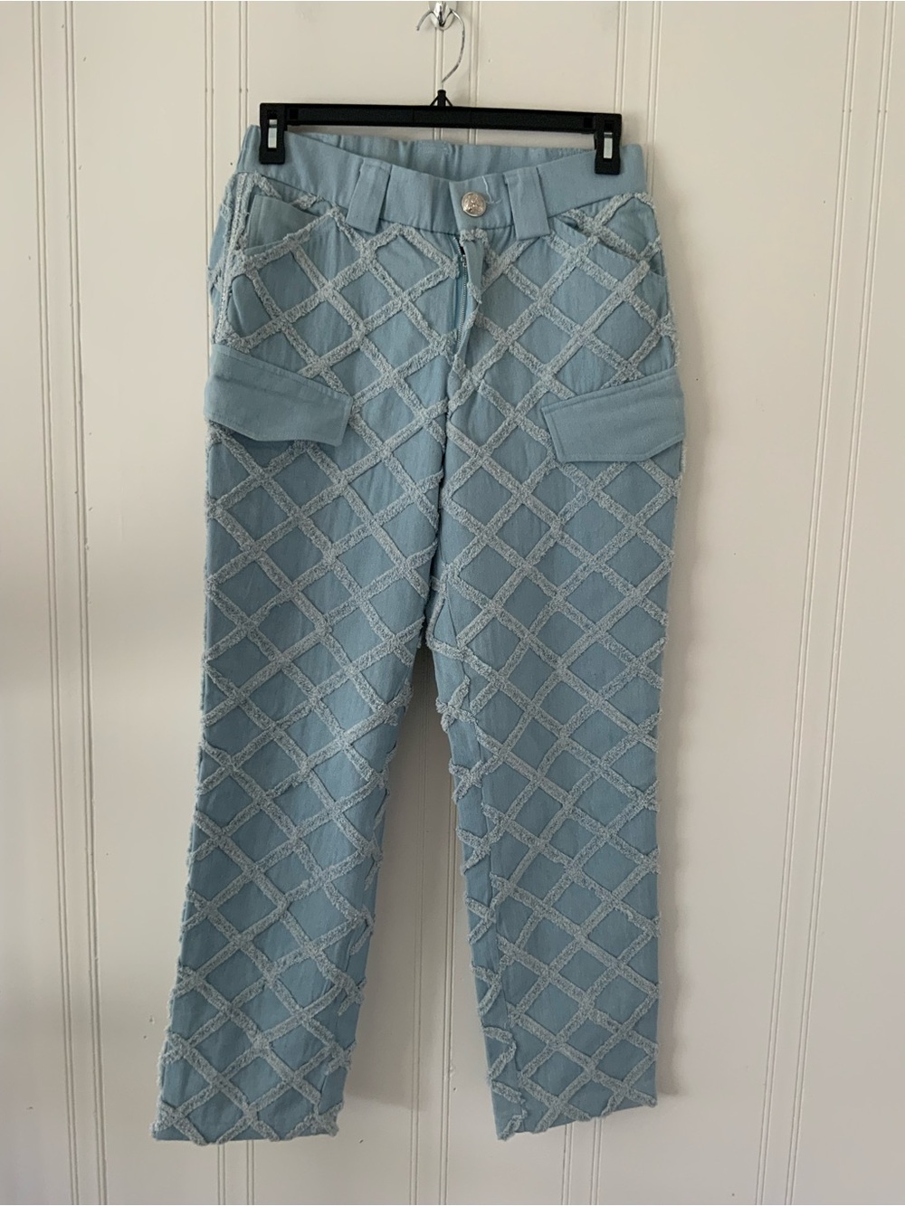 ORTTU Light Blue Lattice-Textured Straight Leg Jeans
